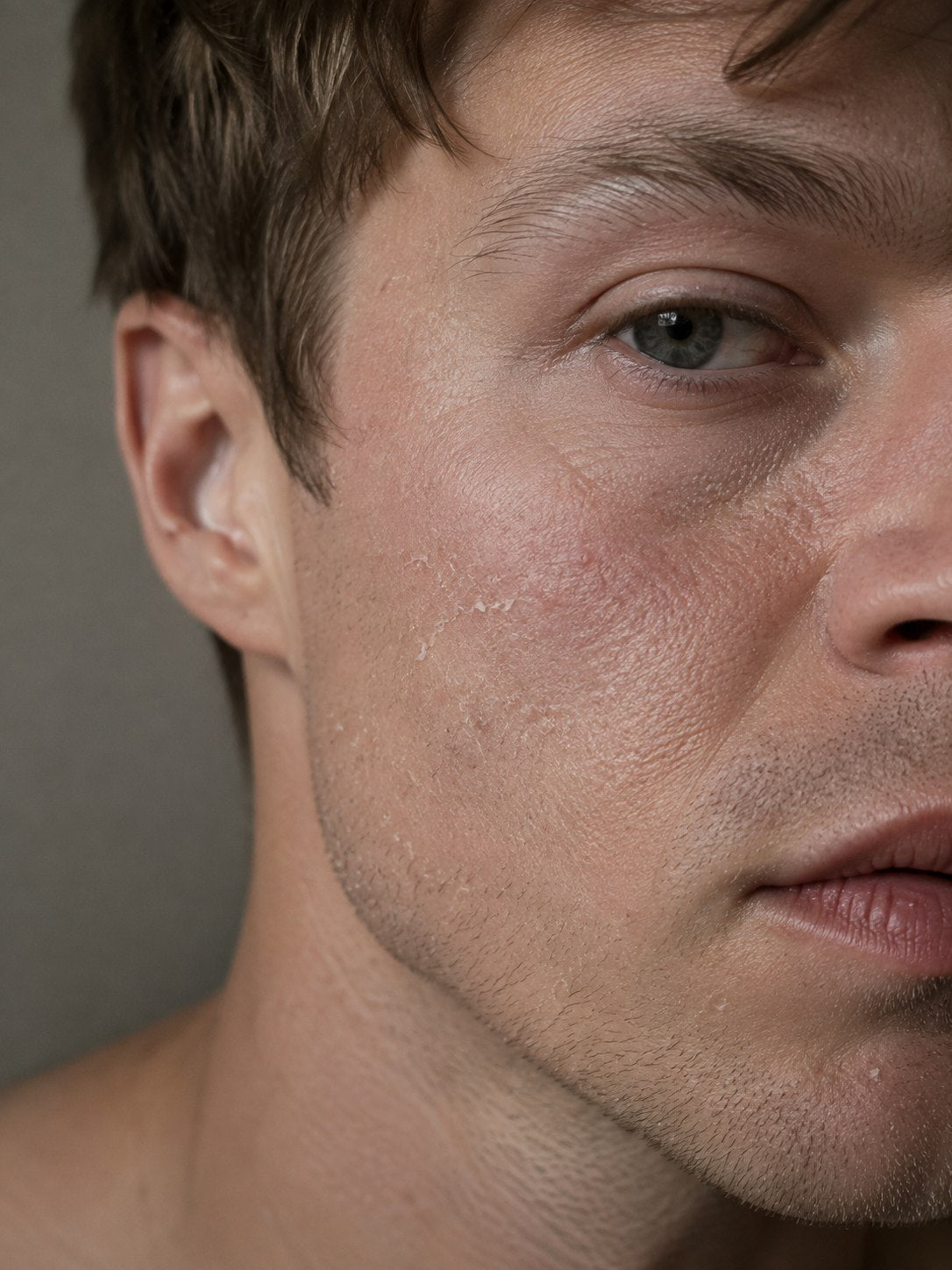 Rostro masculino con piel seca o apagada